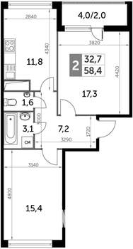 2-к квартира, на длительный срок, 60м2, 20/26 этаж