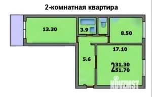 2-к квартира, на длительный срок, 51м2, 8/10 этаж
