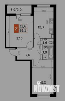 2-к квартира, на длительный срок, 57м2, 2/22 этаж
