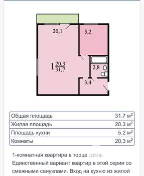 1-к квартира, на длительный срок, 32м2, 1/5 этаж