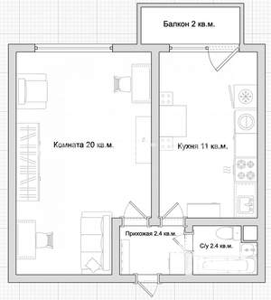 1-к квартира, на длительный срок, 36м2, 11/12 этаж