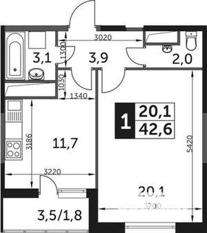1-к квартира, на длительный срок, 44м2, 6/22 этаж