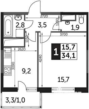 1-к квартира, на длительный срок, 36м2, 14/25 этаж