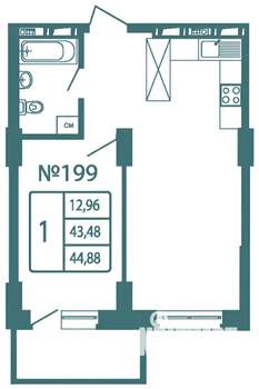 1-к квартира, на длительный срок, 45м2, 7/25 этаж