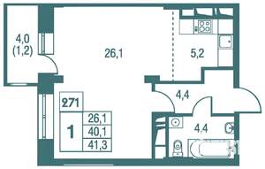 1-к квартира, на длительный срок, 40м2, 20/27 этаж