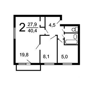 2-к квартира, на длительный срок, 40м2, 2/5 этаж