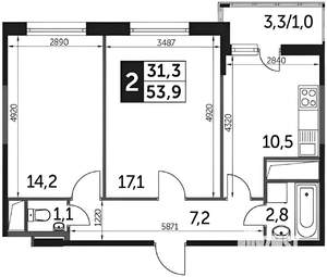 2-к квартира, на длительный срок, 55м2, 6/25 этаж