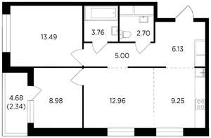 3-к квартира, на длительный срок, 64м2, 7/26 этаж