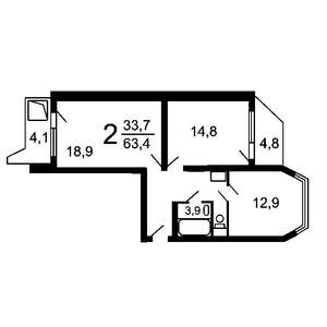 2-к квартира, на длительный срок, 54м2, 3/17 этаж
