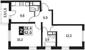 2-к квартира, на длительный срок, 54м2, 17/25 этаж