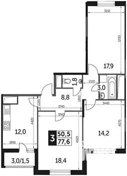 3-к квартира, на длительный срок, 76м2, 11/25 этаж