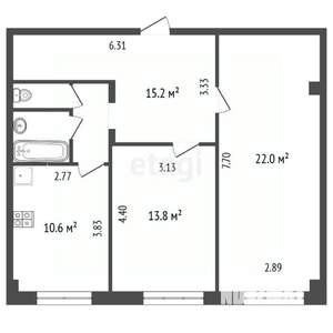 2-к квартира, вторичка, 67м2, 3/4 этаж