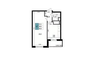 1-к квартира, строящийся дом, 41м2, 21/25 этаж