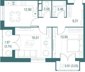 2-к квартира, вторичка, 61м2, 17/24 этаж