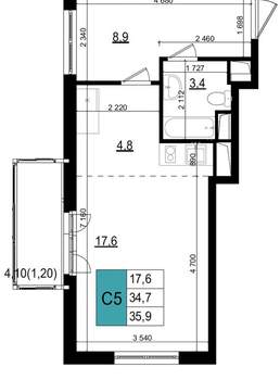 Студия квартира, вторичка, 36м2, 11/25 этаж