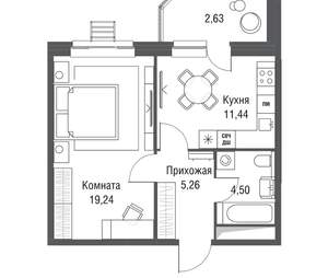 1-к квартира, вторичка, 43м2, 17/24 этаж