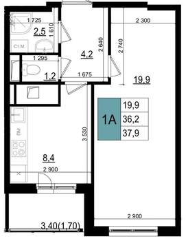 1-к квартира, вторичка, 38м2, 12/25 этаж