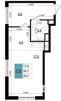 Студия квартира, строящийся дом, 35м2, 3/25 этаж