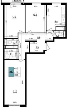 3-к квартира, вторичка, 79м2, 21/25 этаж