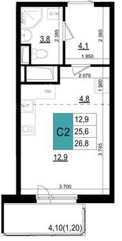 Студия квартира, вторичка, 27м2, 11/25 этаж