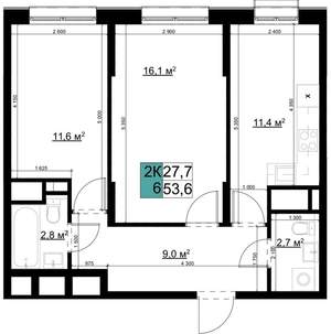 2-к квартира, вторичка, 54м2, 11/25 этаж