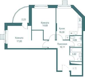 2-к квартира, вторичка, 70м2, 8/16 этаж