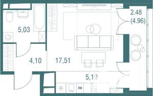 1-к квартира, строящийся дом, 34м2, 20/24 этаж