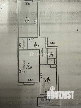 2-к квартира, вторичка, 74м2, 9/22 этаж