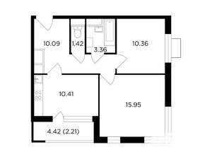 2-к квартира, строящийся дом, 54м2, 24/24 этаж