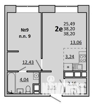 2-к квартира, вторичка, 38м2, 2/17 этаж