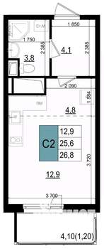 Студия квартира, вторичка, 27м2, 21/25 этаж