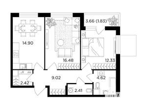 2-к квартира, строящийся дом, 64м2, 2/24 этаж