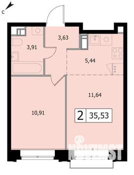 2-к квартира, вторичка, 36м2, 2/17 этаж