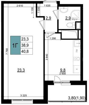 1-к квартира, вторичка, 41м2, 25/25 этаж