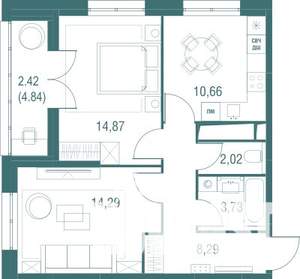 2-к квартира, вторичка, 56м2, 18/24 этаж