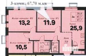 3-к квартира, вторичка, 68м2, 7/17 этаж