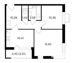 2-к квартира, строящийся дом, 54м2, 8/24 этаж