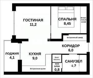 1-к квартира, вторичка, 44м2, 18/25 этаж