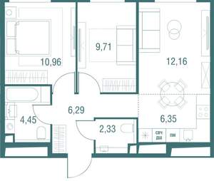 3-к квартира, вторичка, 52м2, 2/24 этаж