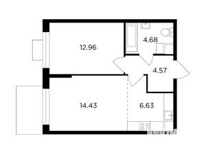 2-к квартира, строящийся дом, 43м2, 2/24 этаж