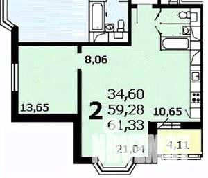 2-к квартира, вторичка, 61м2, 9/25 этаж
