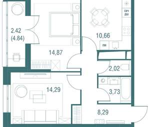 2-к квартира, вторичка, 56м2, 22/24 этаж