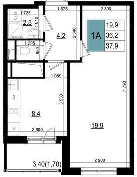 1-к квартира, вторичка, 38м2, 21/25 этаж