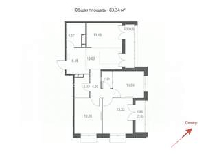 4-к квартира, строящийся дом, 83м2, 7/24 этаж