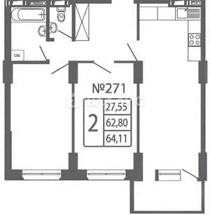 2-к квартира, вторичка, 63м2, 14/24 этаж