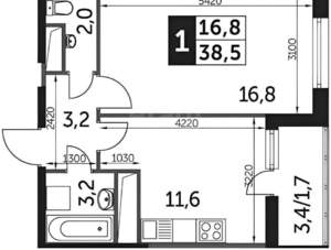 1-к квартира, вторичка, 40м2, 3/26 этаж