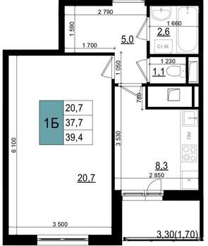 1-к квартира, вторичка, 39м2, 9/25 этаж