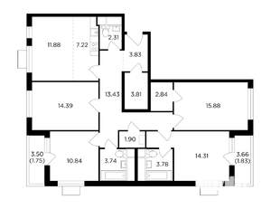 5-к квартира, строящийся дом, 114м2, 21/24 этаж