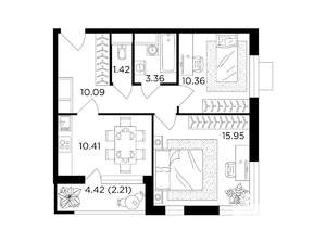 2-к квартира, строящийся дом, 54м2, 23/24 этаж