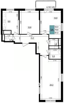 3-к квартира, вторичка, 81м2, 15/25 этаж